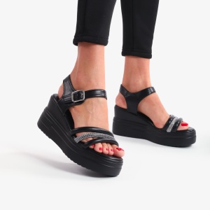 SANDALE DIN PIELE ECOLOGICA CU PLATFORMA SI STRASURI LF0741