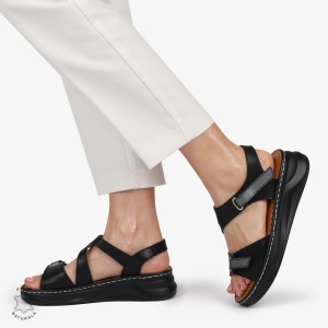 Sandale din piele naturală cu talpă ușoară pentru confort LF1401 NEGRU