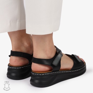 Sandale din piele naturală cu talpă ușoară pentru confort LF1401 NEGRU - Img 4