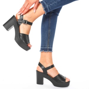 Sandale Elegante cu Toc din Piele Ecologica LF0215 NEGRU