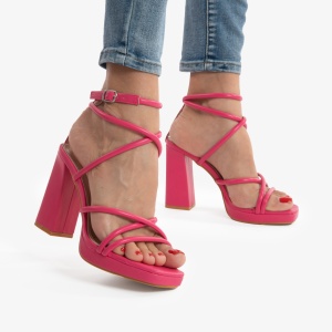 SANDALE ELEGANTE DIN PIELE ECOLOGICA CU MODEL SI TOC GROS LF0734 FUCSIA