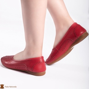 Balerini dama din Piele Naturala cu mici perforatii LF0180 ROSU - Img 2