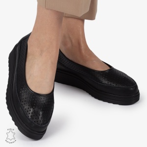 Balerini dama din Piele Naturala cu talpa groasa LF0172 NEGRU - Img 3