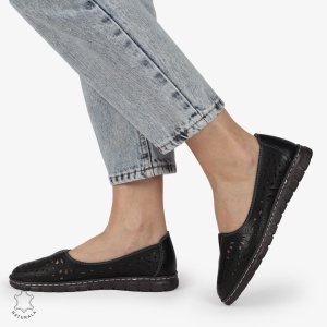 BALERINI dama din Piele naturala PERFORATA SLIP-ON LF1363 NEGRU - Img 2