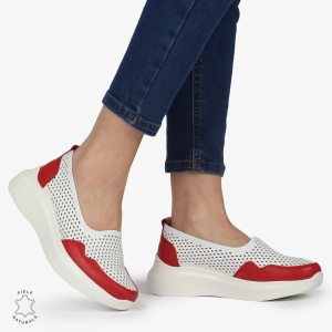 Balerini Dama Piele naturală LF0103 ALB CU ROSU - Img 3