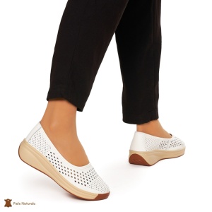 Balerini Dama Piele Naturala Slip-on LF0076 ALB - Img 2