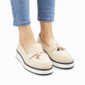 Mocasini DAMA din PIELE ECOLOGICA INTOARSA cu detaliu auriu LF0959 CULOARE: Bej - Img 5
