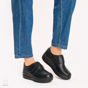 Mocasini dama din piele naturala cu talpa groasa LF0004 NEGRU