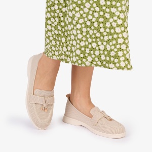MOCASINI dama TEXTIL CU DETALIU AURIU LF1027 Culoare: BEJ - Img 3