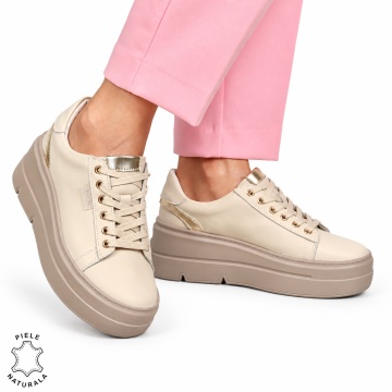 Pantofi CASUAL damă din piele naturală CU SIRET LF1453 BEJ