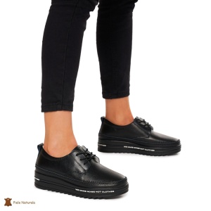 Pantofi Casual dama din Piele naturala cu talpa groasa LF0053 NEGRU