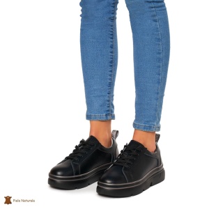 Pantofi Casual dama din Piele naturala cu talpa groasa LF0054 NEGRU - Img 3