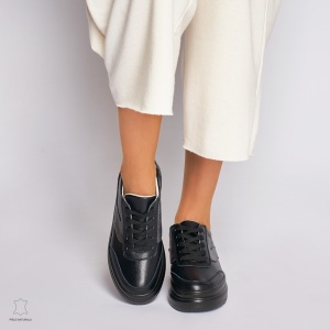 Pantofi Casual dama din Piele naturala cu talpa plata Multicolor LF0041 Negru - Img 2