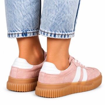 Pantofi Casual DAMA din Piele Naturala intoarsa, Model Retro LF1531ROZ - Img 3
