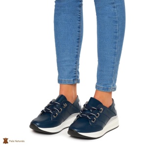 Pantofi Casual dama din Piele naturala LF0049 Bleumarin - Img 2