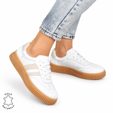 Pantofi Casual DAMA din PIELE Naturala , Model Retro LF1531 ALB