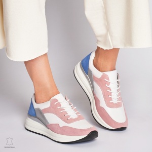 Pantofi Casual dama din Piele naturala Multicolor LF1234 ALB CU ROZ