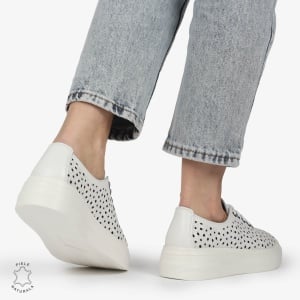 Pantofi Casual dama din Piele naturala PERFORAT USORI CU SIRET LF1341 ALB - Img 2