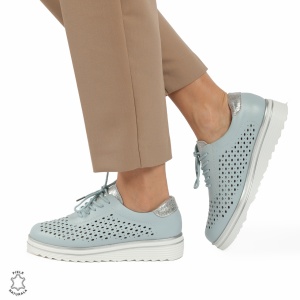 Pantofi Casual dama din piele naturala Perforati LF0782 ALBASTRU - Img 3