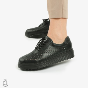 Pantofi Casual dama din piele naturala Perforati LF0782 NEGRU