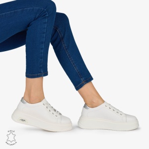 PANTOFI CASUAL Dama Piele Naturala LF1054 Culoare: ALB CU ARGINTIU - Img 2