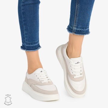 Pantofi casual dama piele naturala si piele naturala intoarsa LF0872 ALB
