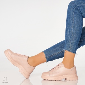 Pantofi casual de dama din piele naturala cu talpa aderenta LF0010 Roz - Img 4