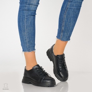 Pantofi casual de dama din piele naturala cu talpa aderenta LF0010 Negru