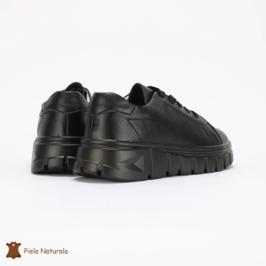 Pantofi Casual de dama din Piele naturala cu talpa groasa LF0491 NEGRU - Img 3