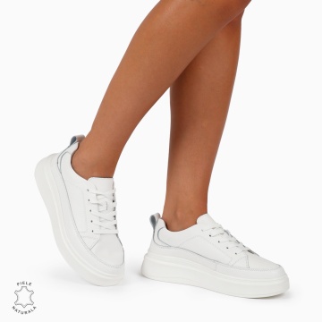 Pantofi Casual de dama din Piele Naturala CU TALPA INALTA LF1210 ALB