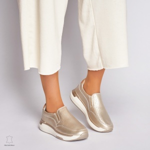 Pantofi casual de dama din piele naturala cu talpa platforma LF0015 Auriu