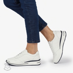 PANTOFI CASUAL Piele Naturala CU INCHIDERE SIRET SI MODEL PE TALPA LF1303 ALB - Img 2