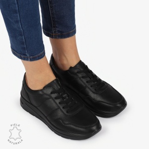 PANTOFI CASUAL Piele Naturala CU INCHIDERE SIRET SI MODEL PE TALPA LF1303 NEGRU - Img 3