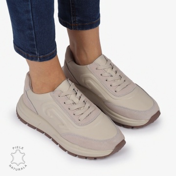 Pantofi casual piele naturala CU MODEL LATERAL LF1304 BEJ