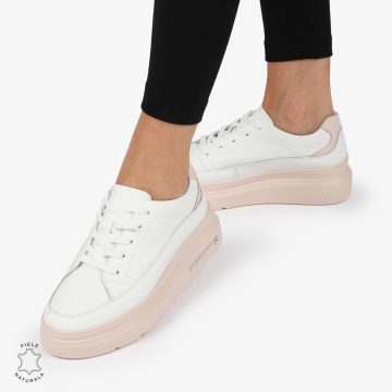 Pantofi CASUAL PIELE NATURALA LF1271 Alb cu Roz - Img 2