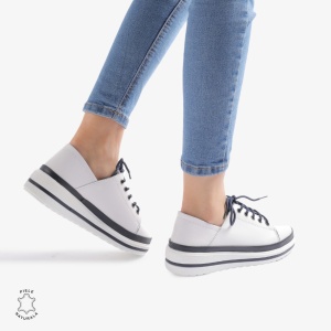 Pantofi casual piele naturala LF877 Alb cu Bleumarin - Img 2