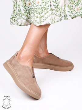 Pantofi damă slip-on din piele naturală întoarsă, model casual modern CRL1817 khaki - Img 2