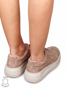 Pantofi damă sport din piele naturală intoarsa cu design elegant LF1810 khaki suede - Img 3