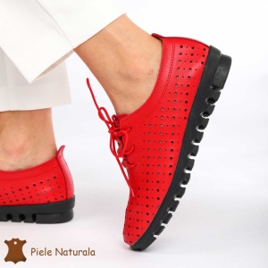 Pantofi Perforati dama din Piele Naturala cu mici perforatii LF0188 ROSU