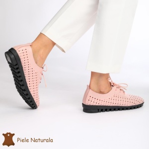 Pantofi Perforati dama din Piele Naturala cu mici perforatii LF0188 ROZ - Img 4