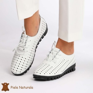 Pantofi Perforati dama din Piele Naturala cu mici perforatii LF0188 ALB