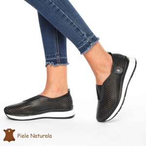 Pantofi Perforati Dama Piele naturală LF0098 NEGRU - Img 2
