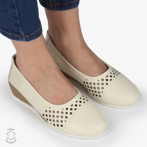 Pantofi Perforati Dama Piele Naturala Slip-on LF0077 BEIGE - Img 2