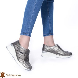 Pantofi perforați Pewter din Piele naturală LF0115