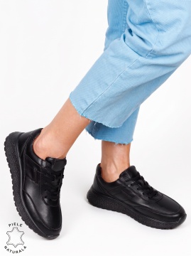 Pantofi sport damă din piele naturală cu design minimalist LF1813 Negru