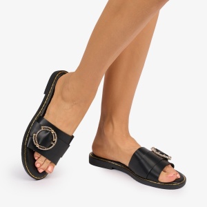 PAPUCI dama din Piele ECOLOGICA CU catarama laterala LF1079 CULOARE: Negru