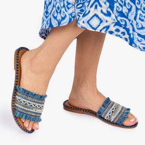 PAPUCI dama Piele ECOLOGICA CU strasuri stil Mexican LF1013 Culoare: ALBASTRU - Img 3