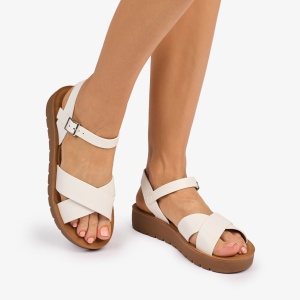 SANDALE dama din Piele ECOLOGICA CU BRETELE MODEL SIMPLU LF1094 CULOARE: ALB
