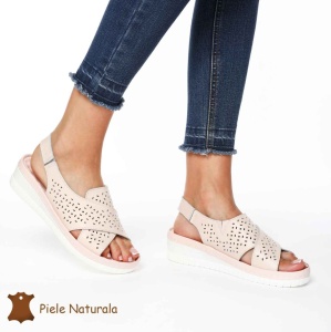Sandale dama din Piele Naturala cu talpa inalta LF0205 ROZ