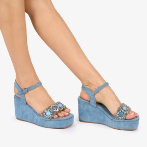 SANDALE dama Piele ECOLOGICA STRASURI SI PIETRE LF1012 Culoare: ALBASTRU